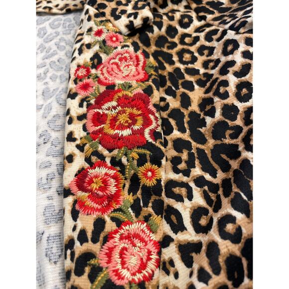 Savannah Jane Leopard Floral knit roll tab sleeve blazer S - Picture 5 of 9